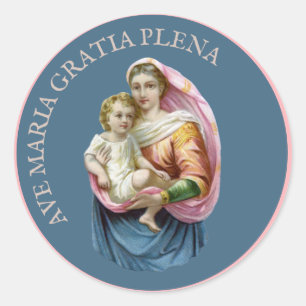 Sticker Rond Vierge religieuse Marie Jésus Salut Marie Latin
