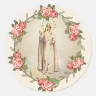 Sticker Rond Vierge religieuse Mary Fatima Roses roses roses