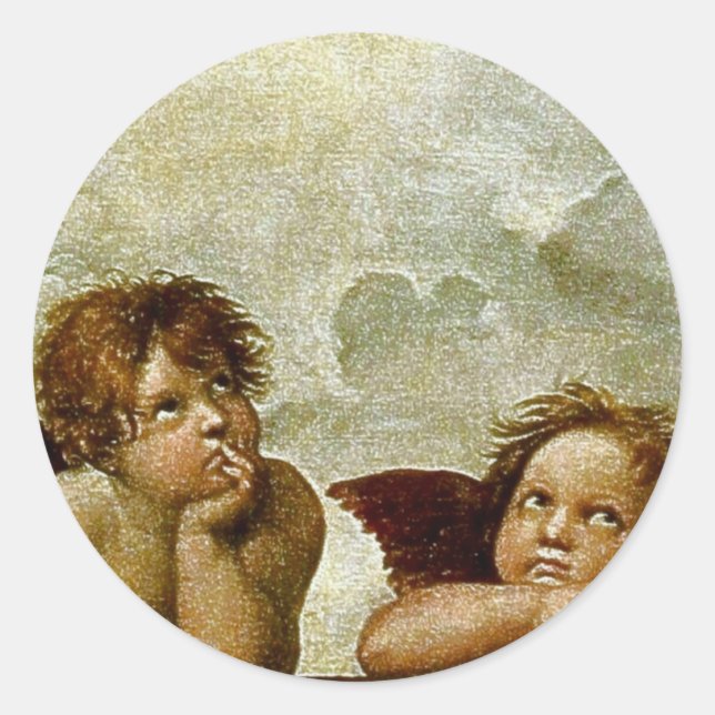Sticker Rond "Vierge Sixtine" de Raphaël (vers 1513) (Détail) (Devant)