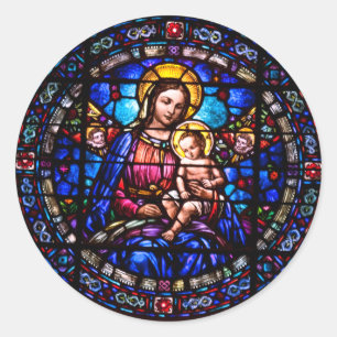 Sticker Rond Vierge Vierge Marie Bébé Jésus Religieux
