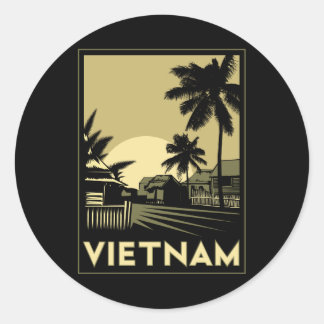 Sticker Rond vietnam asie du sud-est art déco voyage rétro