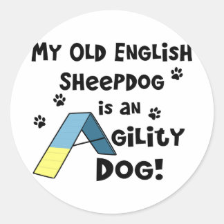Sticker Rond Vieux anglais Sheepdog Agility Chien