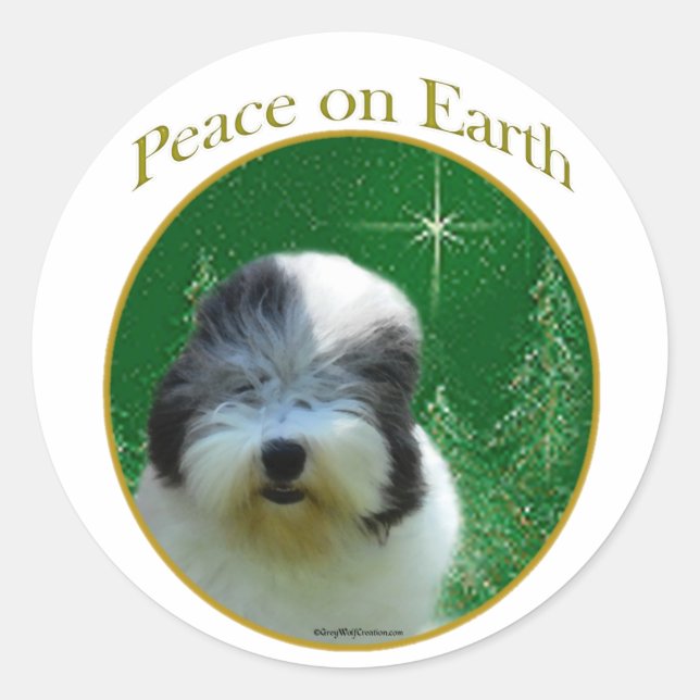 Sticker Rond Vieux anglais Sheepdog Peace (Devant)