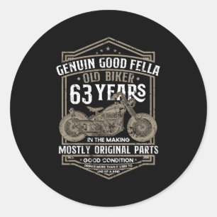 Sticker Rond Vieux Biker 63 Ans Dans La Fabriquée 63E Biker