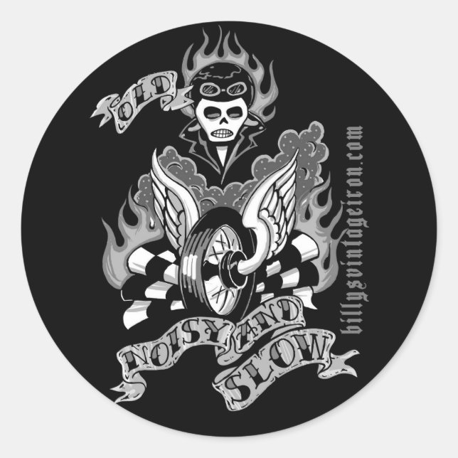 Sticker Rond Vieux, bruyants et lents (b & w) (Devant)