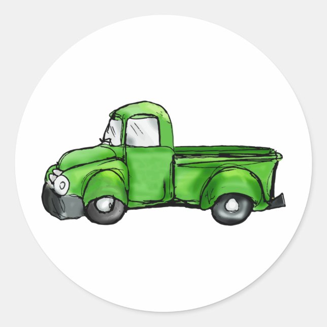 Sticker Rond Vieux Camion de ramassage vert (Devant)
