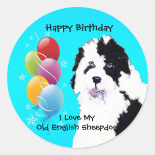 Sticker Rond Vieux chien de berger anglais - ballon