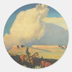 Sticker Rond Vieux Cowboys, Open Range par Maynard Dixon