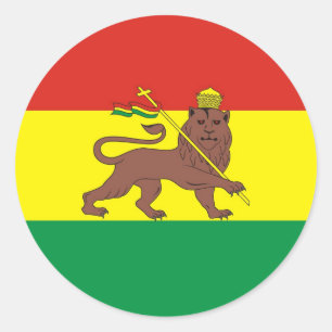 Sticker Rond Vieux drapeau éthiopien avec le lion de Judah