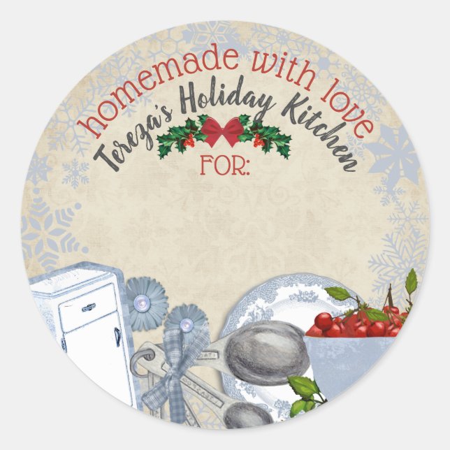 Sticker Rond Vieux gâteaux de Noël personnalisés (Devant)