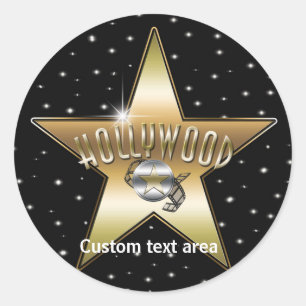 Sticker Rond Vieux Hollywood Typographie Gold Star Party Sticke
