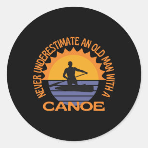 Sticker Rond Vieux Homme Avec Canoë Canoë Canoë