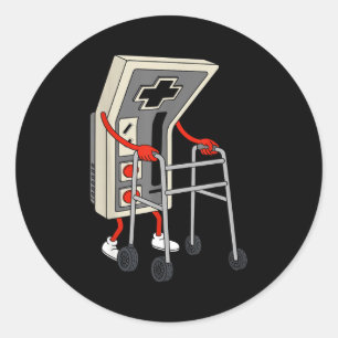 Sticker Rond Vieux Joueur Drôle De Jeux Vidéo Rétro 80s 90s Ol