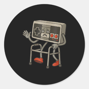 Sticker Rond Vieux joueur drôle de jeux vidéo rétro 80s 90s Rét