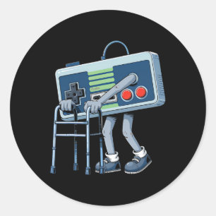 Sticker Rond Vieux joueur rétro jeu vidéo vieux joueur 80 drôle