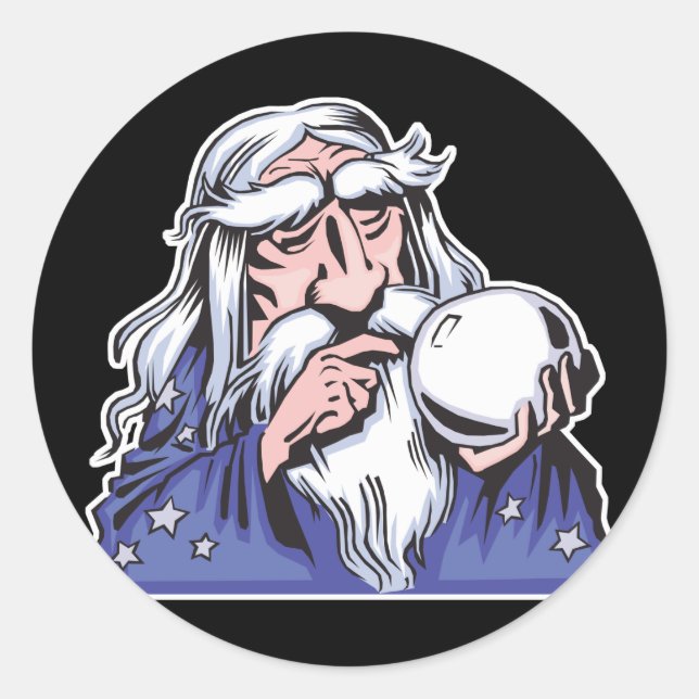 Sticker Rond vieux magicien blanc merlin (Devant)