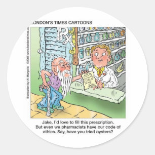Sticker Rond Vieux Monsieur & La Pharmacie Cadeaux de Dessin An