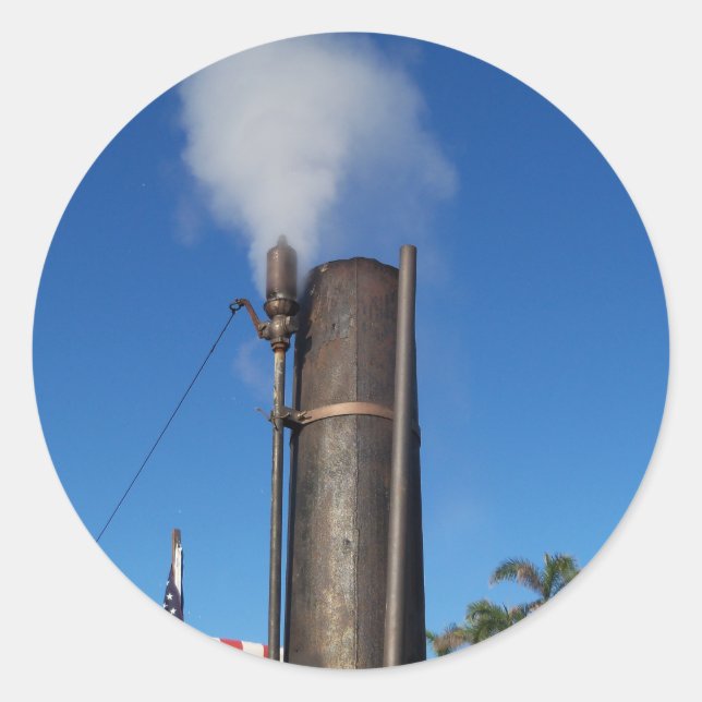 Sticker Rond vieux sifflet à vapeur avec un panache blanc de va (Devant)