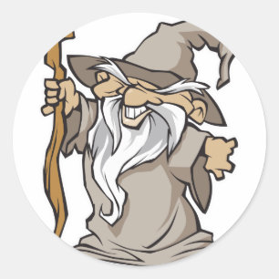 Sticker Rond vieux sorcier gris magicien