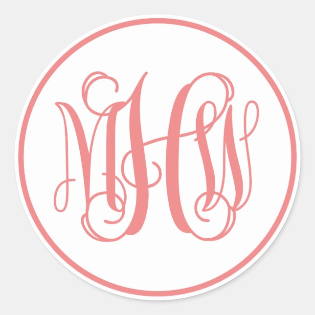 Sticker Rond Vigne de corail blanc Script Monogramme Police do- (Devant)