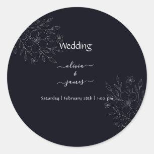 Sticker Rond Vigne florale minimaliste moderne simple noir & bl