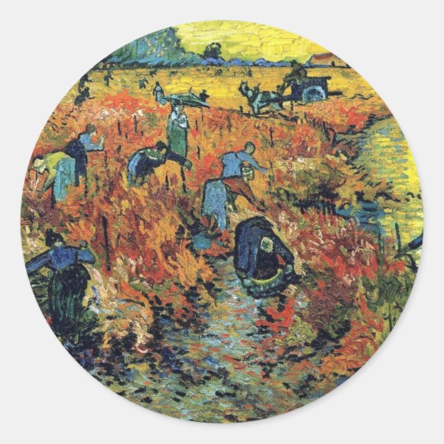 Sticker Rond Vigne rouge à Arles de Vincent Van Gogh (Devant)