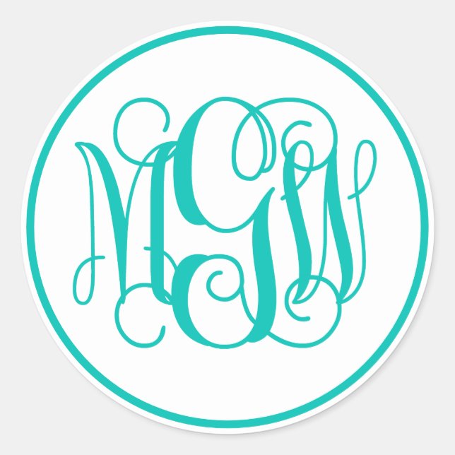 Sticker Rond Vigne Turquoise blanche Monogramme, do-it-yourself (Devant)