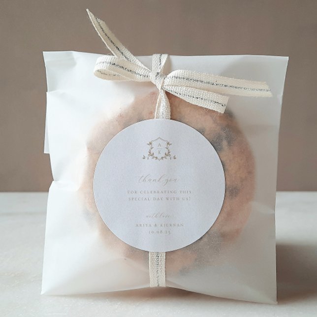 Sticker Rond Vignes intemporelles Cimier beige Mariage Monogram (Créateur téléchargé)