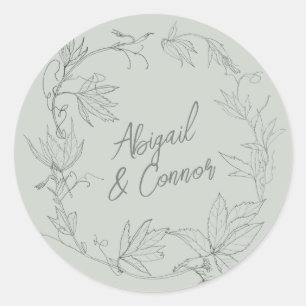 Sticker Rond Vignes minimalistes dessinées à la main Gris vert