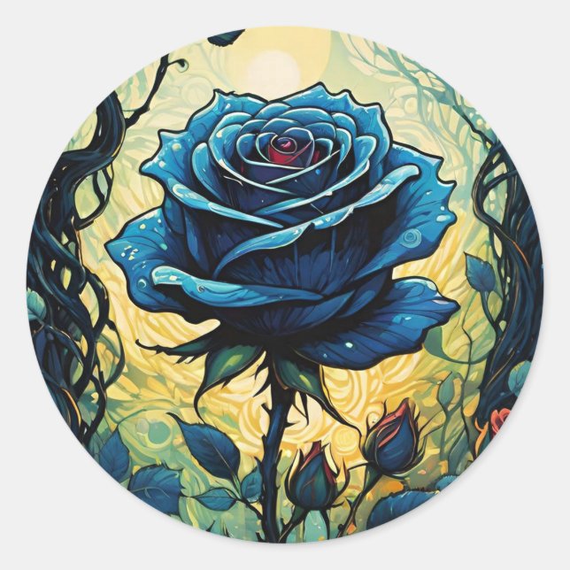 Sticker Rond Vignes Rose bleu 1 Carré (Devant)