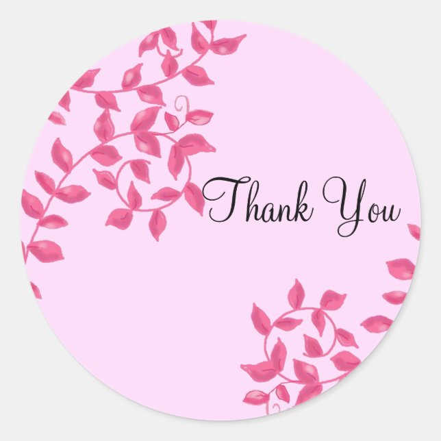 Sticker Rond Vignes Rose Chaud Merci (Devant)