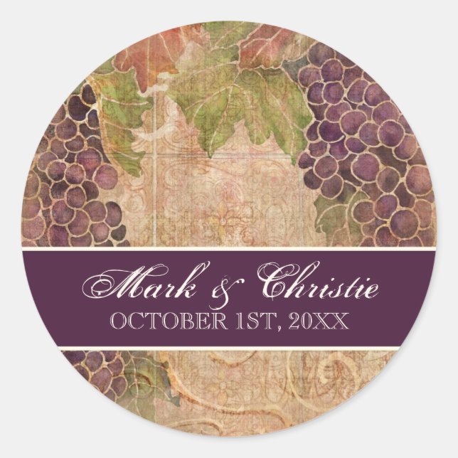 Sticker Rond Vignoble de raisin vieilli Faire-part de mariage (Devant)