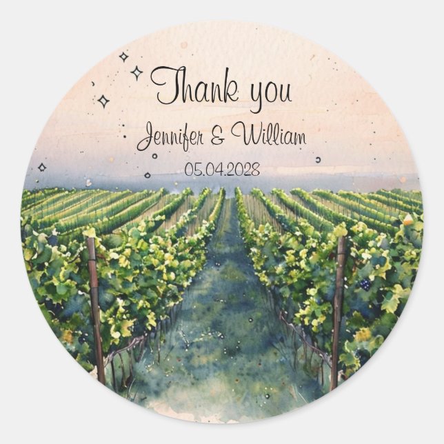 Sticker Rond Vignoble rustique Destination Italie Mariage (Devant)