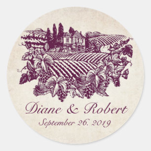 Sticker Rond Vignoble vintage Vignoble Bourgogne Mariage person