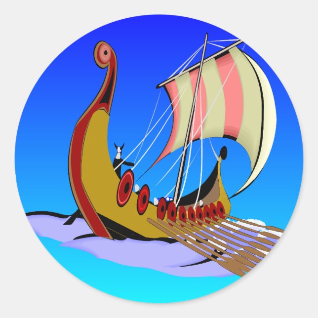 Sticker Rond Viking Galley Ship #002 (Devant)