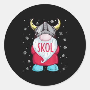Sticker Rond Viking Gnome Skol Noël Norse Pajama Viking Me