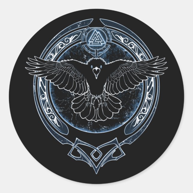 Sticker Rond Viking Raven Munin et Valknut (Devant)