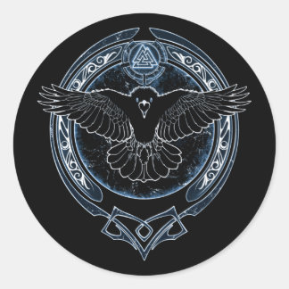 Sticker Rond Viking Raven Munin et Valknut