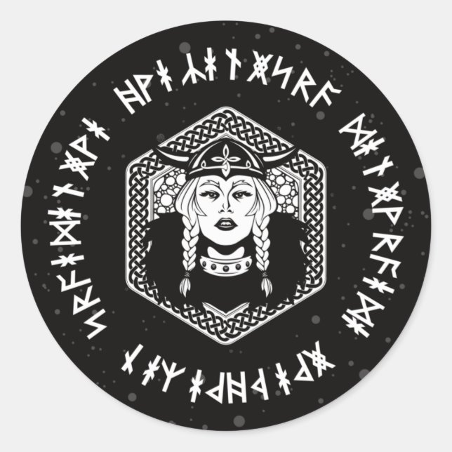 Sticker Rond Viking Shield Maiden Celtic Warrior (Devant)