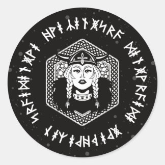 Sticker Rond Viking Shield Maiden Celtic Warrior