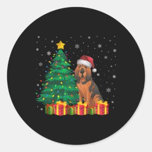 Sticker Rond Vilain sanglier Santa Hat Feux de Noël Chien Lov