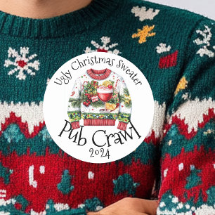 Sticker Rond Vilain Sweater Pub Crawl Activité Boire