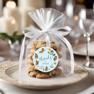 Sticker Rond Village côtier Blue Boy Baby shower nautique