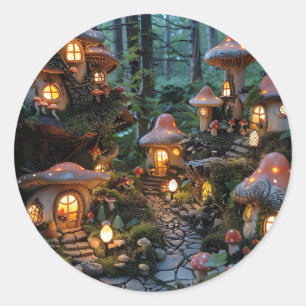 Sticker Rond Village de Gnome à l'heure du soir