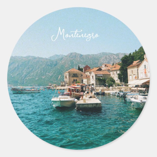 Sticker Rond Ville côtière de Perast, Monténégro (Devant)