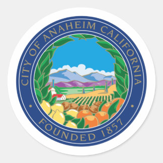 Sticker Rond Ville d'Anaheim, Californie Fondée Sceau 1857