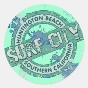 Sticker Rond Ville de surf de Huntington Beach la Californie du