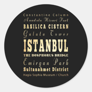 Sticker Rond Ville d'Istanbul d'art de typographie de la