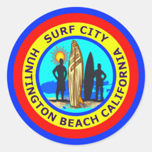 STICKER ROND VILLE HUNTINGTON BEACH LA CALIFORNIE DE SURF