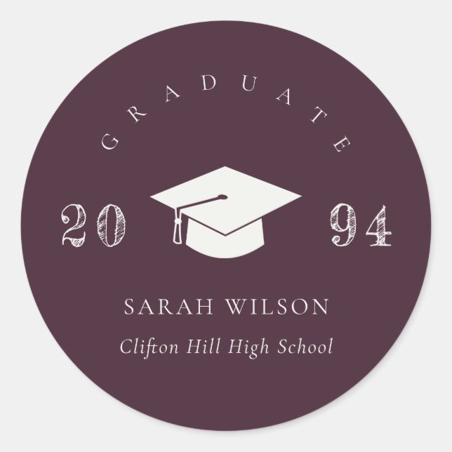 Sticker Rond Vin Bourgogne Chic Minimal Graduation Simple (Devant)